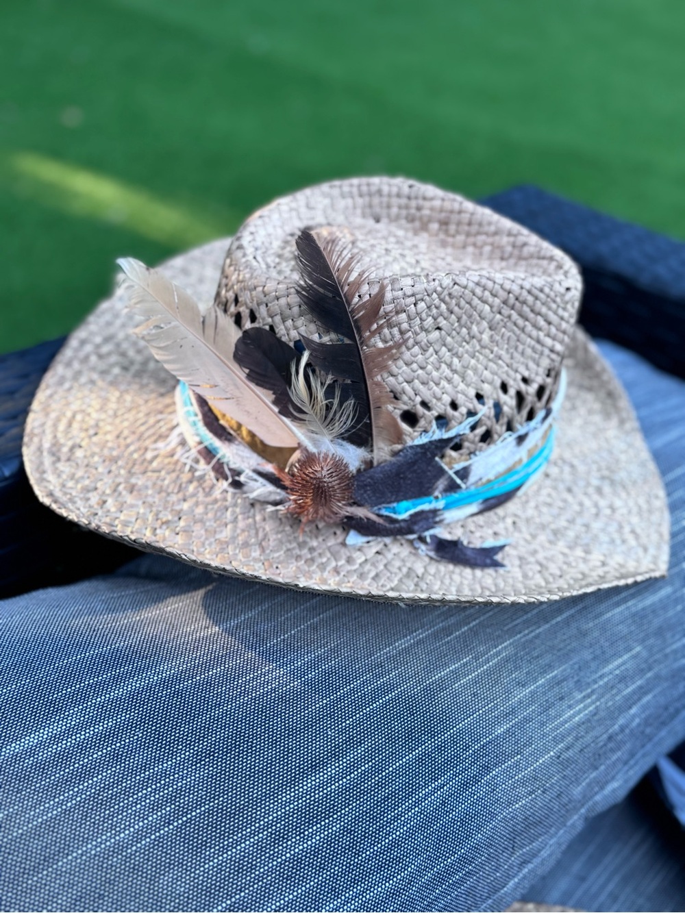 Embellished Straw Cowboy Hat with Feather Accents - Picture 4 of 4